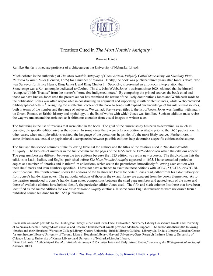 Treatises Cited in The Most Notable Antiquity