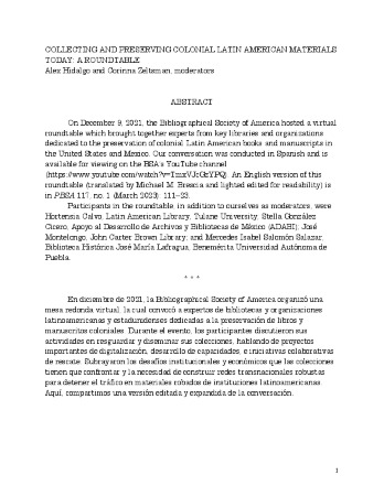 Collecting and Preserving Colonial Latin American Materials
Today: A Roundtable