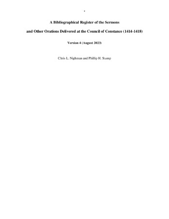 A Bibliographical Register of the Sermons & Other Orations Delivered at the Council of Constance (1414-1418)