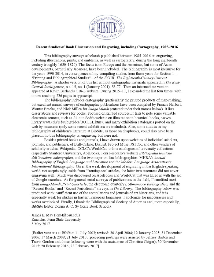 Recent Studies of 18th-Century Book Illustration and Engraving, including Cartography, 1985–2016