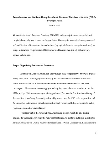 Novels Reviewed Database, 1790-1820