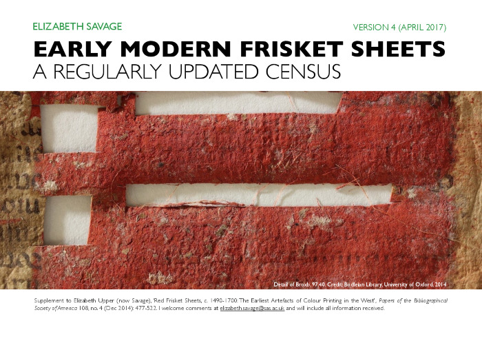 Supplement to ‘Red Frisket Sheets, c. 1490-1700′